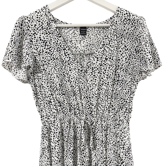 Black and White Dalmatian Print Tiered Ruffled Viscose Sundress Dress - Picture 3 of 9